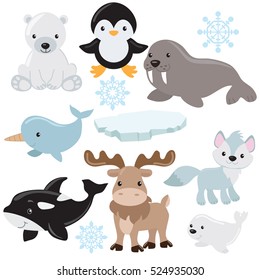 Arctic animals vector cartoon illustration