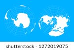 Arctic and antarctic globe hemispheres. World map in blueprint style
