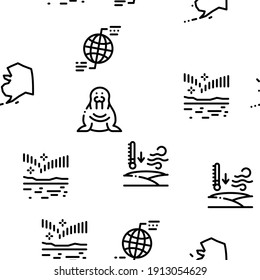 Arctic And Antarctic Seamless Pattern Vector Thin Line. Illustrations