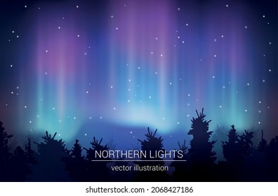 Arctic borealis in starry sky at northern wild nature landscape background realistic vector illustration