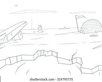 Arctic cartoon coloring book background vector illustration