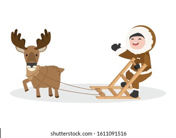 Arctic eskimo using sledge with Moose 