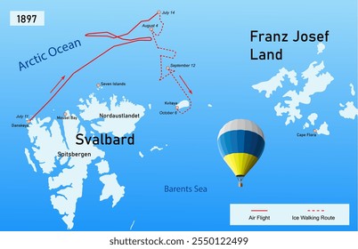 Mapa da expedição de balões Polar Arctic. Ilustração de arte de educação vetorial