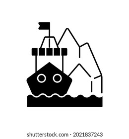 Arctic exploration black linear icon. Polar regions exploration. Undisturbed marine spaces on earth. Reaching north and south pole. Outline symbol on white space. Vector isolated illustration