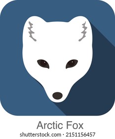 Arctic Fox Cartoon Face, Flat Icon Design