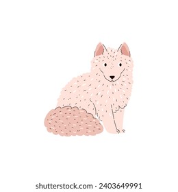 Arctic fox. Cute hand drawn tundra animal. Isolated flat vector illustration.