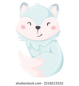 Arctic fox in flat vector style, isolated on white background. Arctic animal. White, polar or snow fox in cartoon style. Cute polar animals.