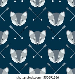 Arctic fox heads and arrows seamless pattern