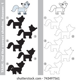 Arctic Fox set to find the correct shadow, the matching educational kid game to compare and connect objects and their true shadows, simple gaming level for preschool kids.