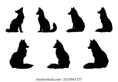 Arctic Fox Silhouette Clipart Bundle, Fox Sitting Vector Silhouettes Set