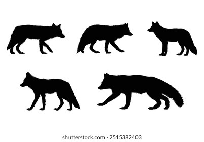 Arctic Fox Silhouette Vector Bundle, Fox Walking Clipart Silhouette Set