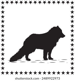 Arctic Fox Silhouette Vector Cute Arctic Fox With Round Star On White Background