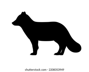 Arctic fox silhouette. Vector illustration black silhouette of a fluffy northern polar arctic fox isolated on white. Logo icon, side view.