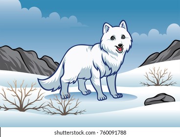 arctic fox in the snowy winter