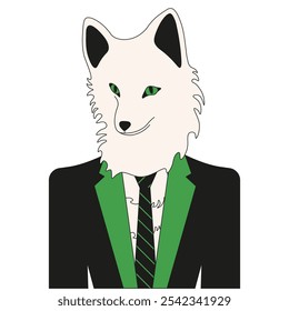 Zorro ártico Therianthropes. Lobo en traje. Concepto de subcultura juvenil de moda 2024. Ilustración vectorial. EPS 10