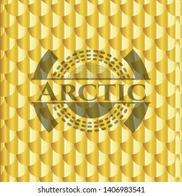 Arctic gold shiny emblem. Scales pattern. Vector Illustration. Detailed.