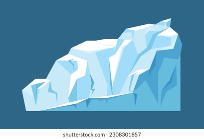 Arctic ice concept. Iceberg to create beautiful natural landscapes and panoramas. Sticker for social networks and messengers. Cartoon flat vector illustration isolated on blue background