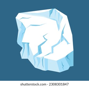 Concepto de hielo ártico. Parte de un hermoso paisaje o panorama. Símbolo de la temporada invernal. Ártico y antártico. Plantilla y burla. Dibujo vectorial plano de dibujos animados aislado en fondo azul
