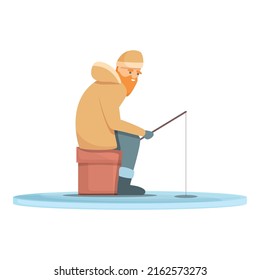 Arctic ice fishing icon cartoon vector. Fisher catch. Winter fish