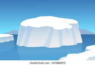 Arctic ice floes icebergs snow water sky