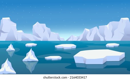 arctic ice landscape with a broken icebergs and floating ice on the sea. global warming effect