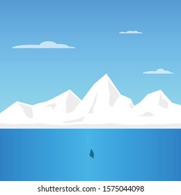 Arctic Ice Landscape with Iceberg and sea vector illustration. Flat Design Style. Vector illustration of the north pole