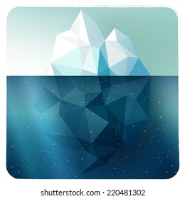 Arctic iceberg vector picture in grunge white frame with snow illustration