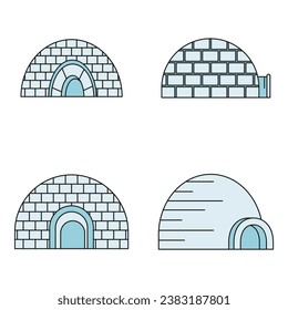 Arctic igloo icon set. Outline set of arctic igloo vector icons thin line color flat on white