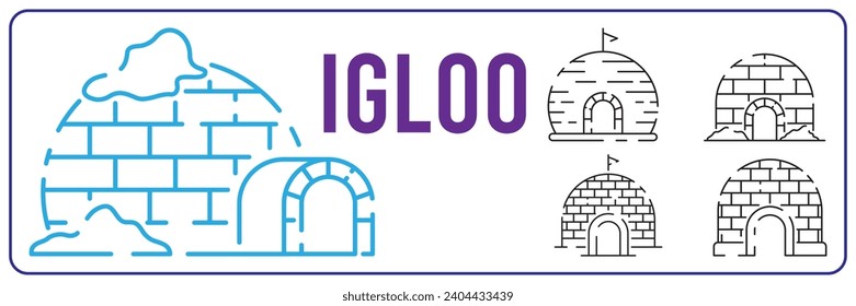 Arctic igloo icon set. Outline set of arctic igloo vector icons thin line color flat on white. Winter cold temperature line icon