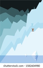 Arctic landscape with the figure of a man on an ice block. Vector
