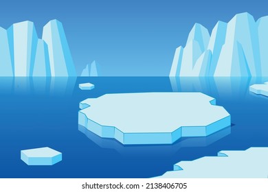 Arctic landscape. Ice mountain and cold ocean cartoon background