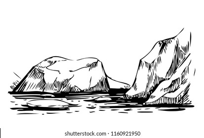 Arctic landscape. Iceberg. Hand drawn illustration converted to vector