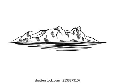 Arctic landscape. Icy mounts, Iceberg. Hand drawn illustration converted to vector.