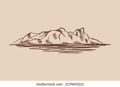 Arktische Landschaft. Icy montiert, Iceberg. Handgezeichnete Illustration umgewandelt in Vektorgrafik.