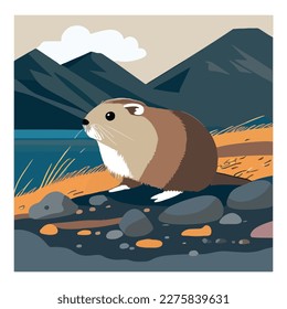 Arctic lemming in arctic tundra. Rodents animals in natural habitat. Flat vector illustration concept
