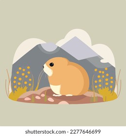 Arctic lemming in arctic tundra. Rodents animals in natural habitat. Flat vector illustration concept