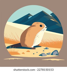 Arctic lemming in arctic tundra. Rodents animals in natural habitat. Flat vector illustration concept