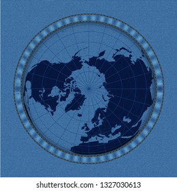 Arctic map on a brown jeans texture background