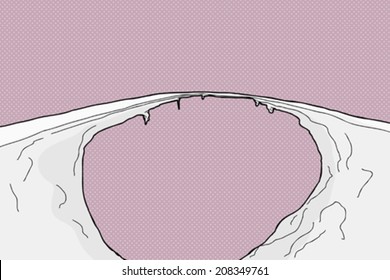 Arctic narrow passage over empty purple abyss
