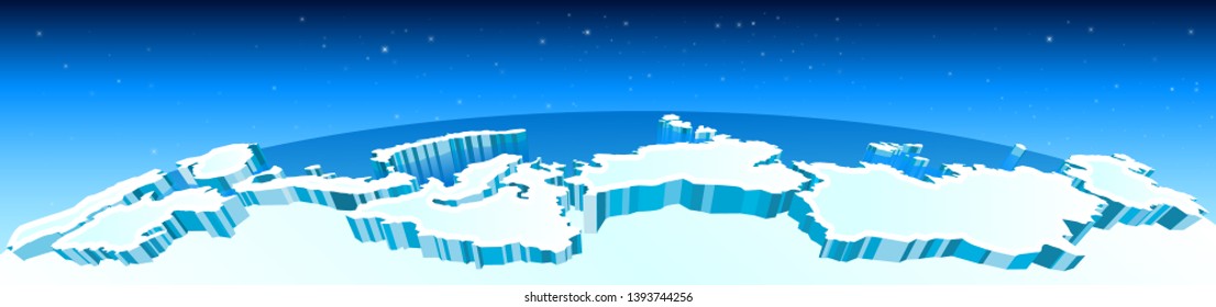 The Arctic, the North Pole on the map, the glaciers and the regions of the Arctic North on the globe. Vector illustration