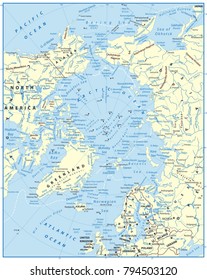 Arctic Ocean Map. Highly Detailed Vector Illustration.