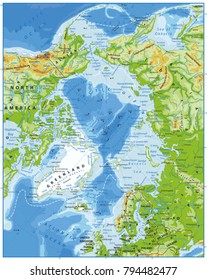 Arctic Ocean Physical Map. Highly detailed vector illustration.