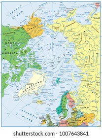 Arctic Ocean Political Map. No Bathymetry. Highly Detailed Vector Illustration.