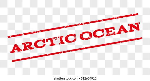 Arctic Ocean watermark stamp. Text tag between parallel lines with grunge design style. Rubber seal stamp with dust texture. Vector red color ink imprint on a chess transparent background.