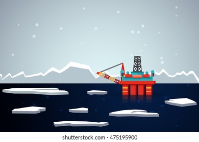 Arctic oil platform vector illustration