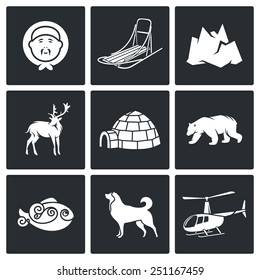 Arctic and oil production Vector Icons Set