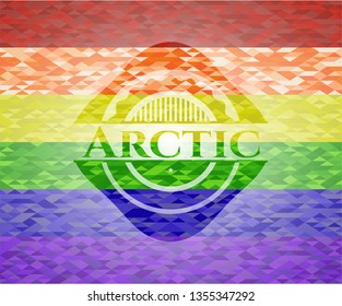 Arctic on mosaic background with the colors of the LGBT flag