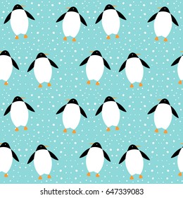 Arctic pattern. Christmas children background. Vector seamless penguin wallpaper.