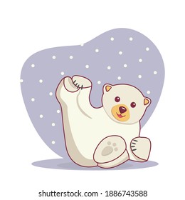 Arctic polar animal, cute white bear on blue background. Flat design.Vector Illustration. Polar bear cartoon character. Cute Polar Bear. Merry Christmas bear