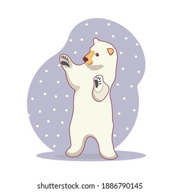 Arctic polar animal, cute white bear on blue background. Flat design.Vector Illustration. Polar bear cartoon character. Cute Polar Bear. Merry Christmas bear